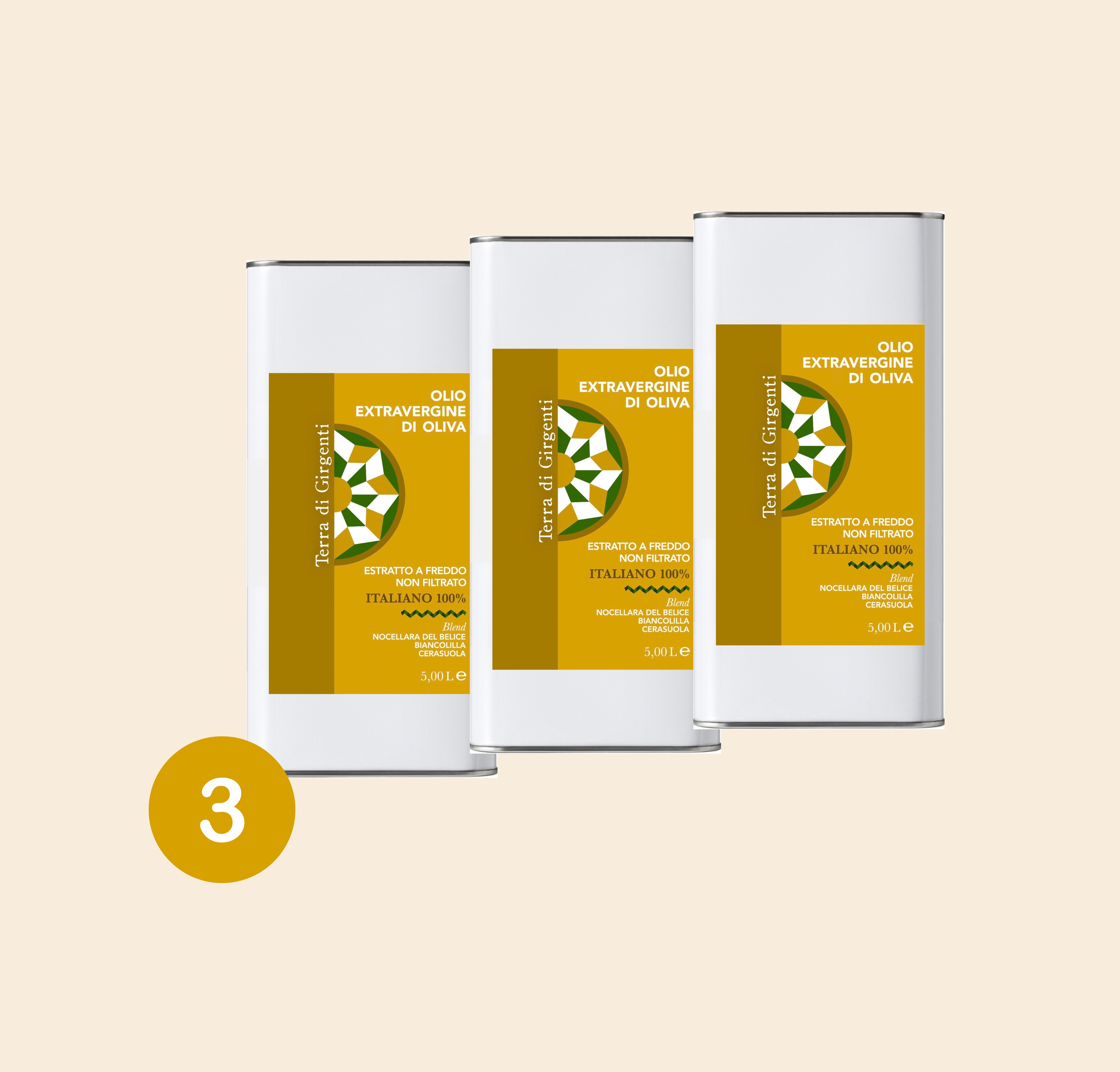 Confezione 3 Lattine 5 Litri Olio Extravergine Siciliano